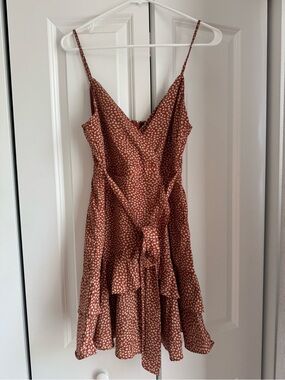 French Kiss Rust Floral Ruffle Mini Dress M NWOT